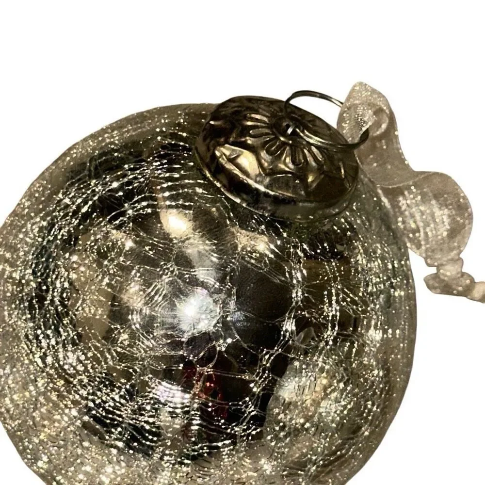 3 Vintage Kugel Ornaments Silver Glass Crackle Mercury Glass Christmas ornament